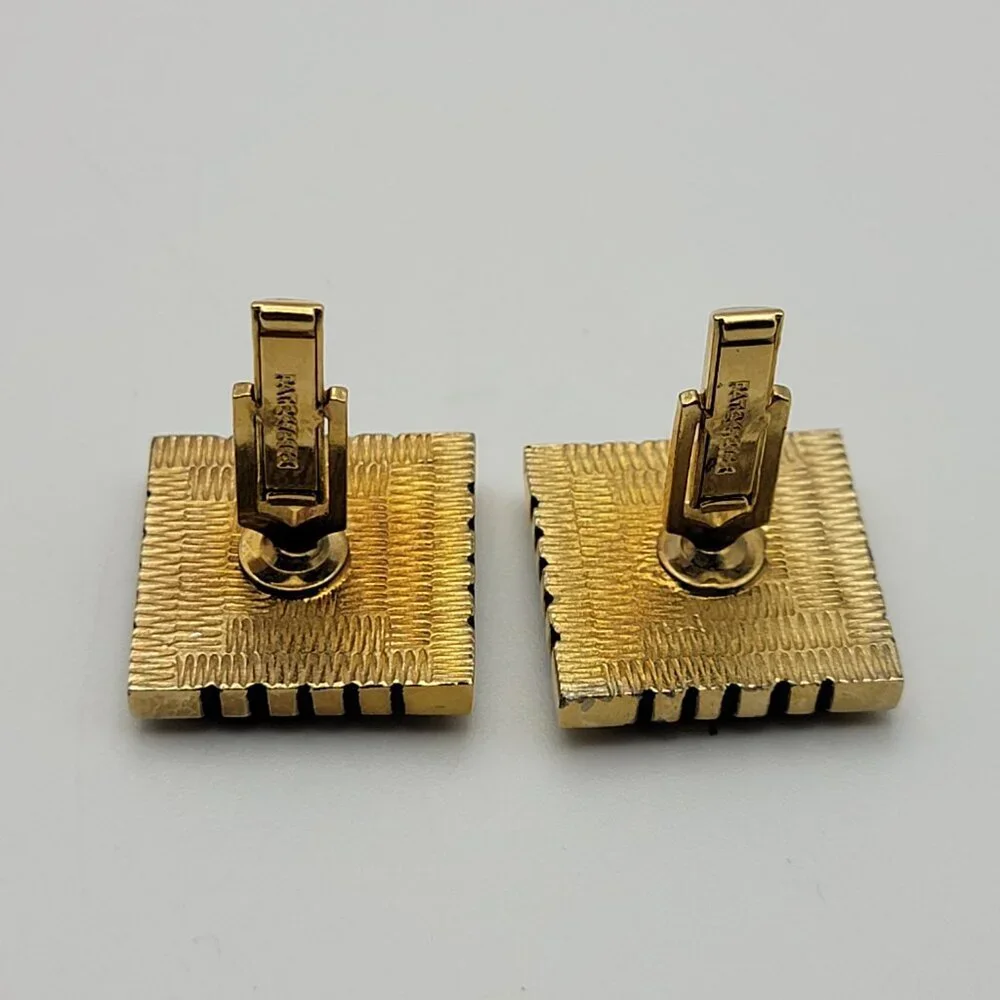 Mid Century Gold Tone Multicolor Square Cufflinks 22mm Murano Glass Style Art